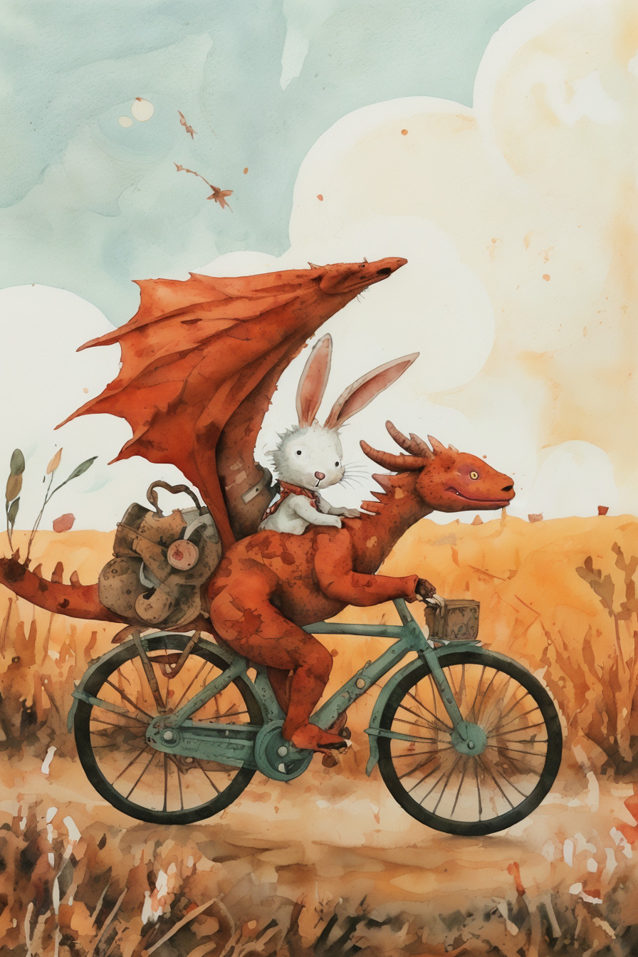 Der Hase und der Drache fahren Fahrrad